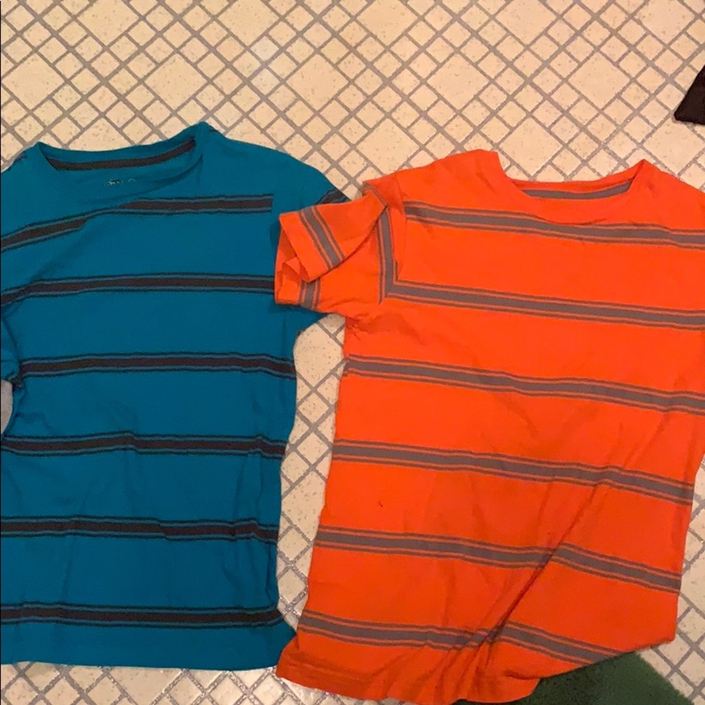 One orange and one blue striped t-shirts